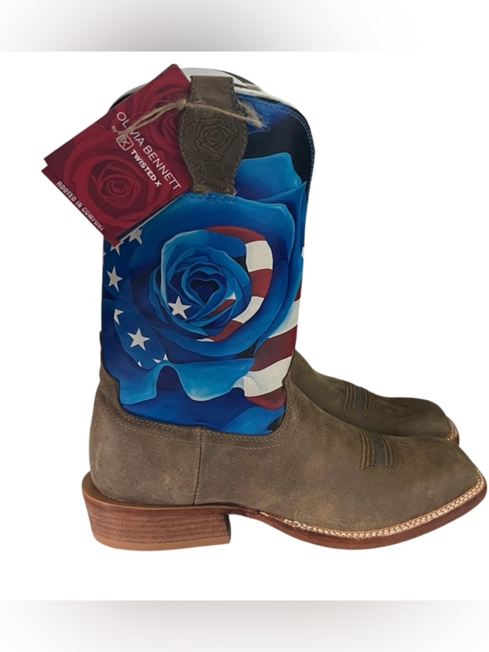 Twisted X Olivia Bennett NIB Bomber & Blue Patriotic Flag Western Boots Wmns 9